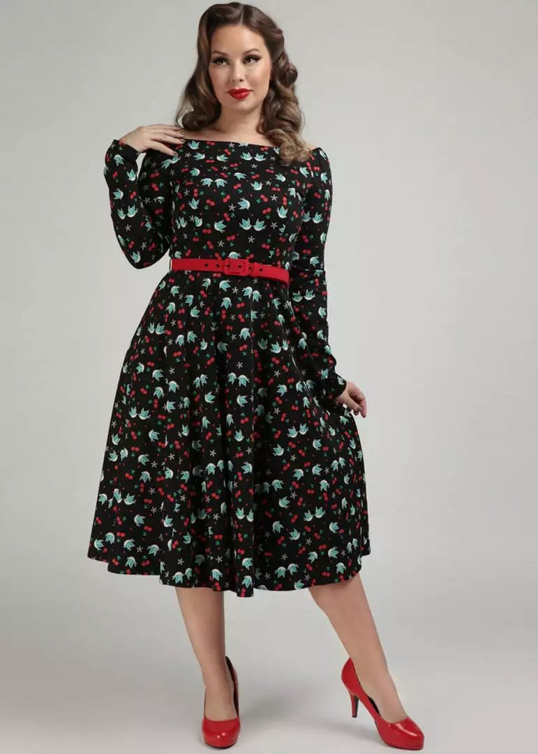 Collectif Meg Swallows & Cherries 50's Swing Dress Multi 4 Collectif Meg Swallows & Cherries 50's Swing Dress Multi