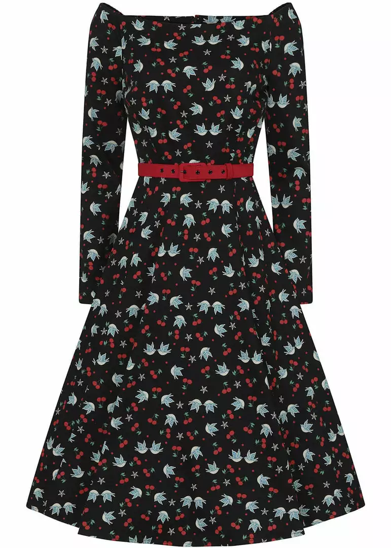 Collectif Meg Swallows & Cherries 50's Swing Dress Multi 3 Collectif Meg Swallows & Cherries 50's Swing Dress Multi