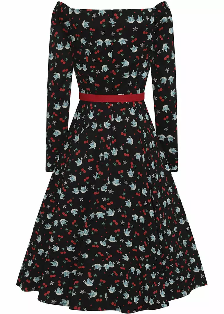Collectif Meg Swallows & Cherries 50's Swing Dress Multi 6 Collectif Meg Swallows & Cherries 50's Swing Dress Multi