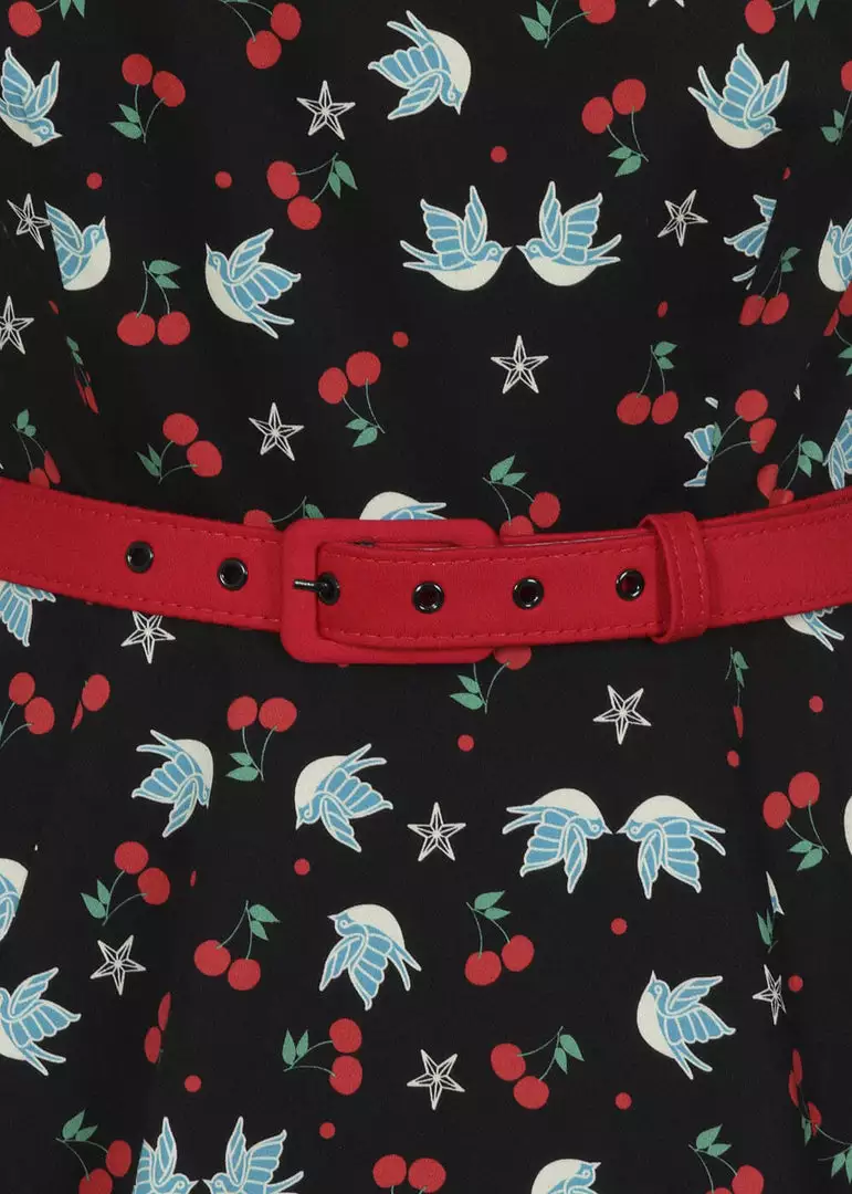 Collectif Meg Swallows & Cherries 50's Swing Dress Multi 5 Collectif Meg Swallows & Cherries 50's Swing Dress Multi
