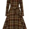 Collectif Arwen Mosshill Check 40's Swing Dress Brown New In 1 Collectif Arwen Mosshill Check 40's Swing Dress Brown New In