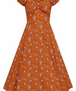 Collectif Dolores Hoot Hoot Owl 50's Swing Dress Orange New In