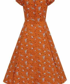 Collectif Dolores Hoot Hoot Owl 50's Swing Dress Orange New In 11 Collectif Dolores Hoot Hoot Owl 50's Swing Dress Orange New In