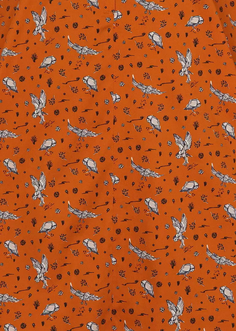 Collectif Dolores Hoot Hoot Owl 50's Swing Dress Orange New In 6 Collectif Dolores Hoot Hoot Owl 50's Swing Dress Orange New In