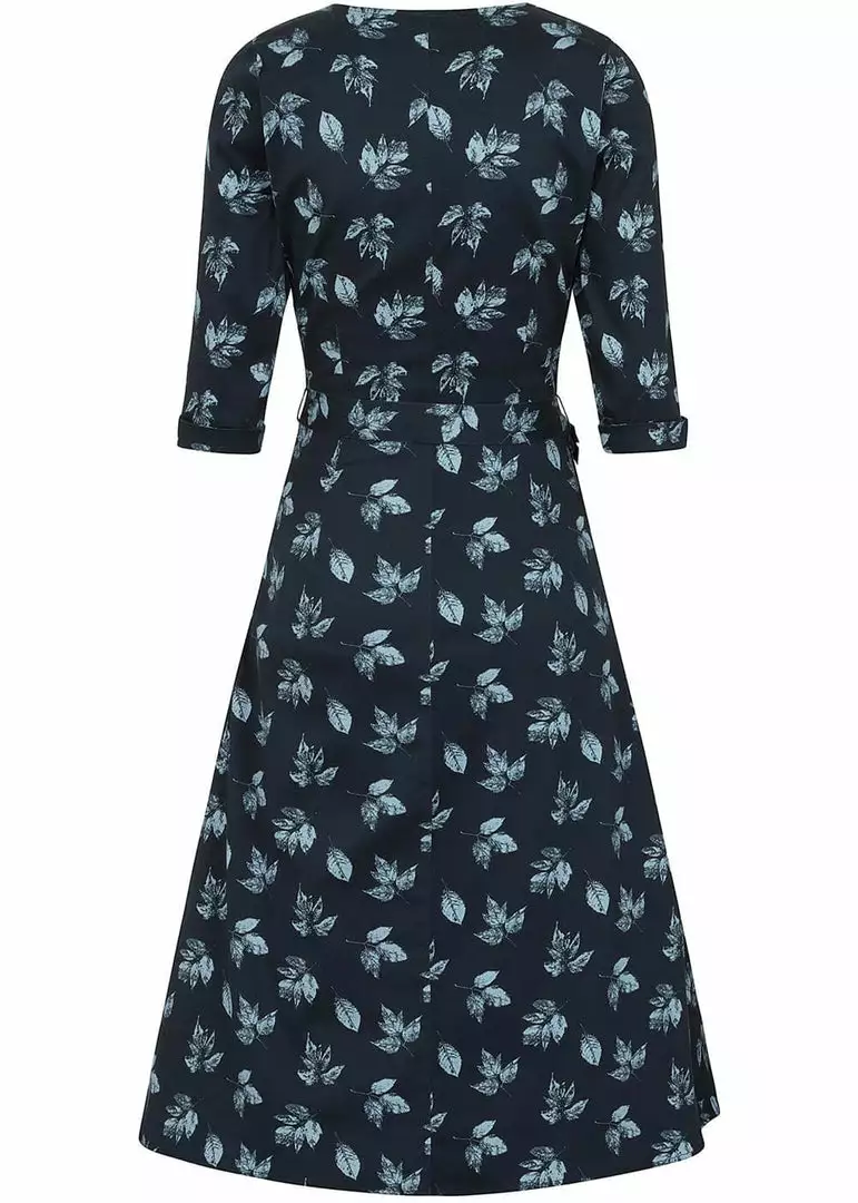 Collectif Susanna Fall Leaves 50's Swing Dress Blue 5 Collectif Susanna Fall Leaves 50's Swing Dress Blue