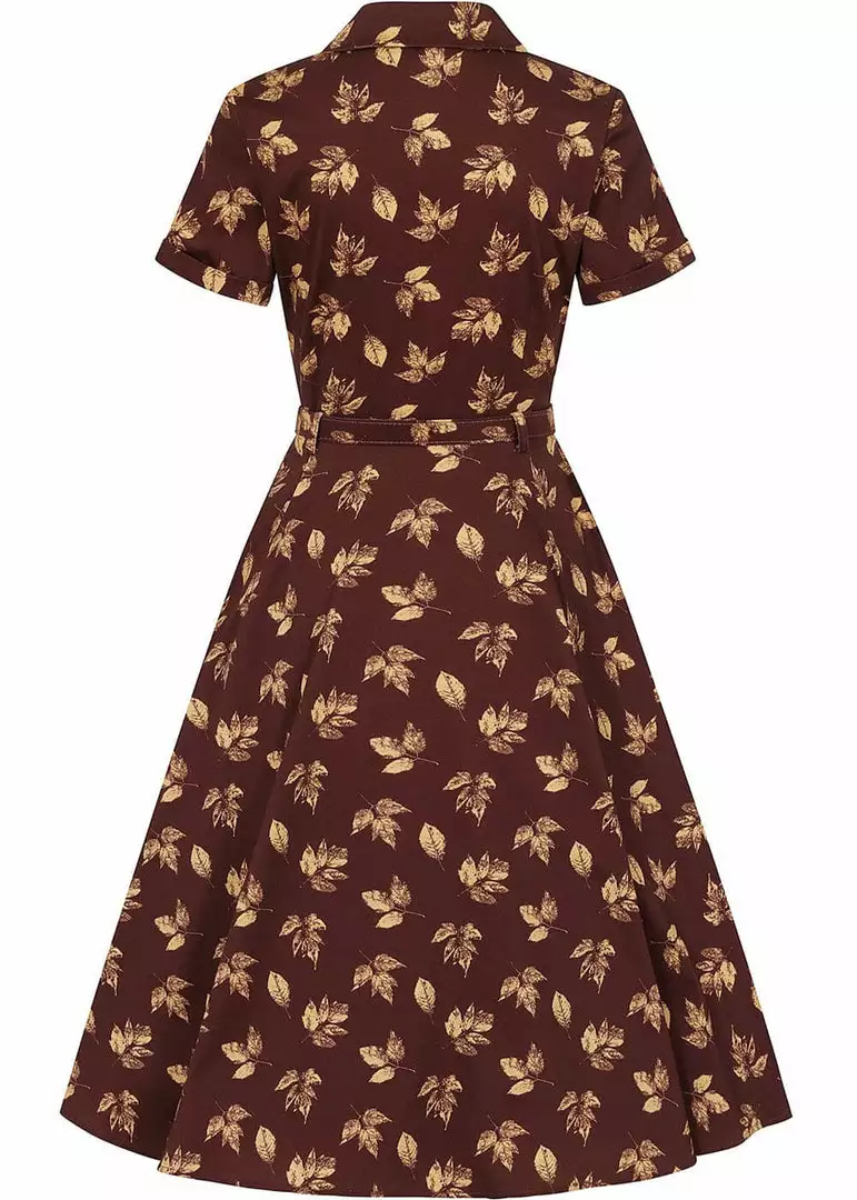 Collectif Caterina Fall Leaves 50's Swing Dress Brown New In 6 Collectif Caterina Fall Leaves 50's Swing Dress Brown New In