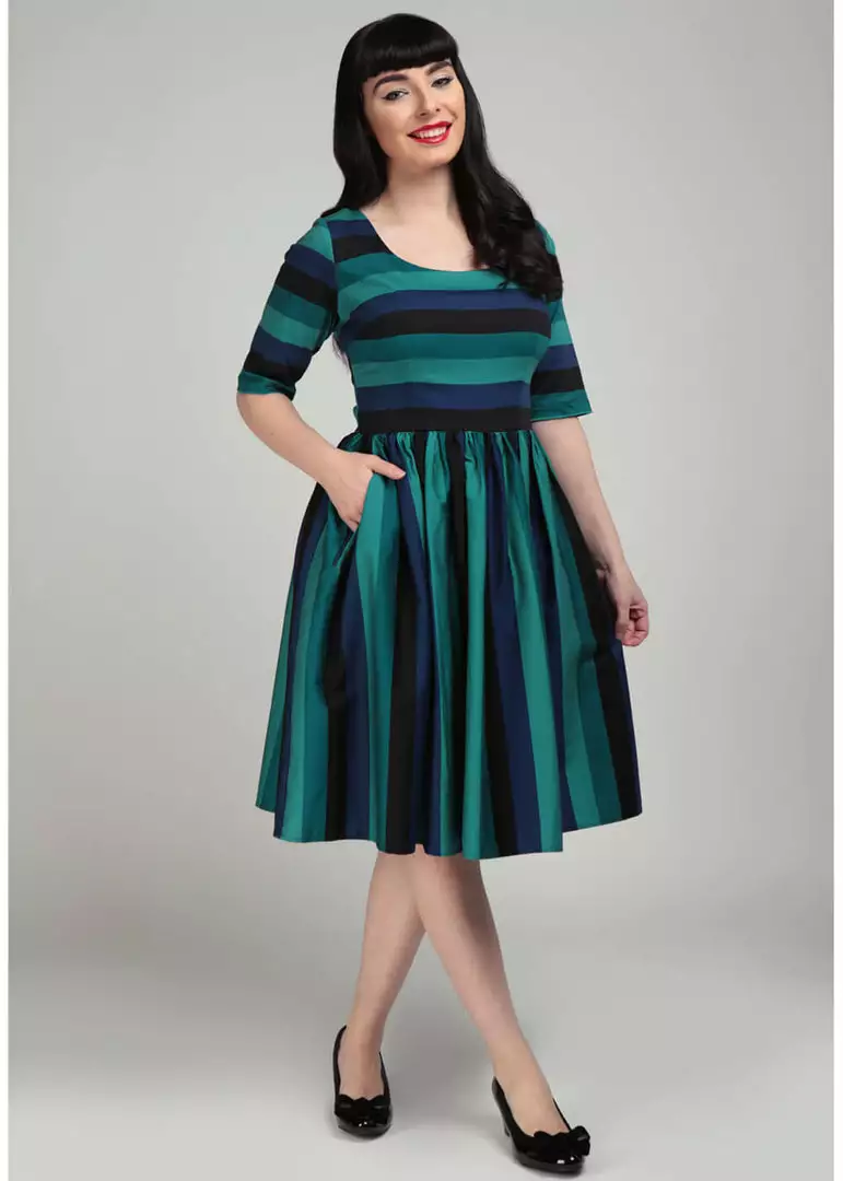 New In Collectif Amber Lea Twilight Stripe 50's Swing Dress 3 New In Collectif Amber Lea Twilight Stripe 50's Swing Dress