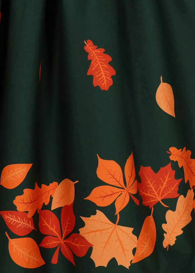 Collectif Amber Lea Leaves 50's Swing Dress Green New In 5 Collectif Amber Lea Leaves 50's Swing Dress Green New In