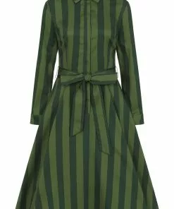 Collectif Mara Garden Stripes 40's Swing Dress Green