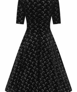 Collectif Trixie Glitter Moon Velvet 50's Swing Dress Black Silver New In 9 Collectif Trixie Glitter Moon Velvet 50's Swing Dress Black Silver New In