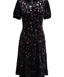 Collectif Peta Spooky Velvet 40's Swing Dress Black New In