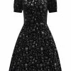 Collectif Peta Spooky Velvet 40's Swing Dress Black New In