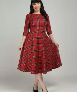 Collectif Suzanne Berry Check 50's Swing Dress Red
