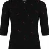 Collectif Chrissie Floral Embroidery Knitted 50's Top Black New In