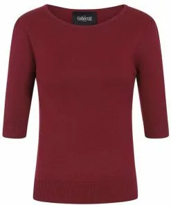 Collectif Chrissie Knitted 50's Top Burgundy Red New In