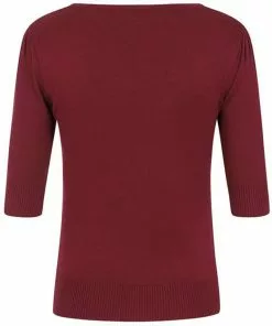 Collectif Chrissie Knitted 50's Top Burgundy Red New In