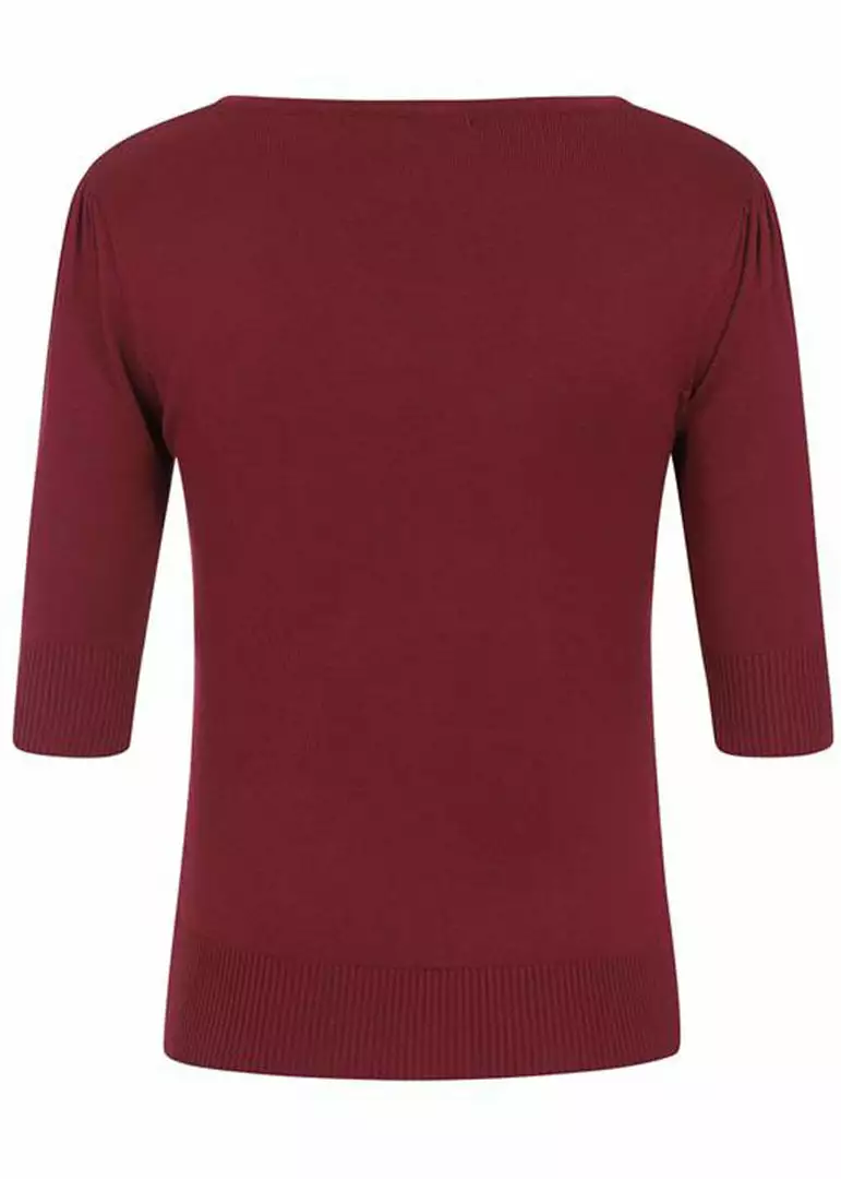 Collectif Chrissie Knitted 50's Top Burgundy Red New In 4 Collectif Chrissie Knitted 50's Top Burgundy Red New In