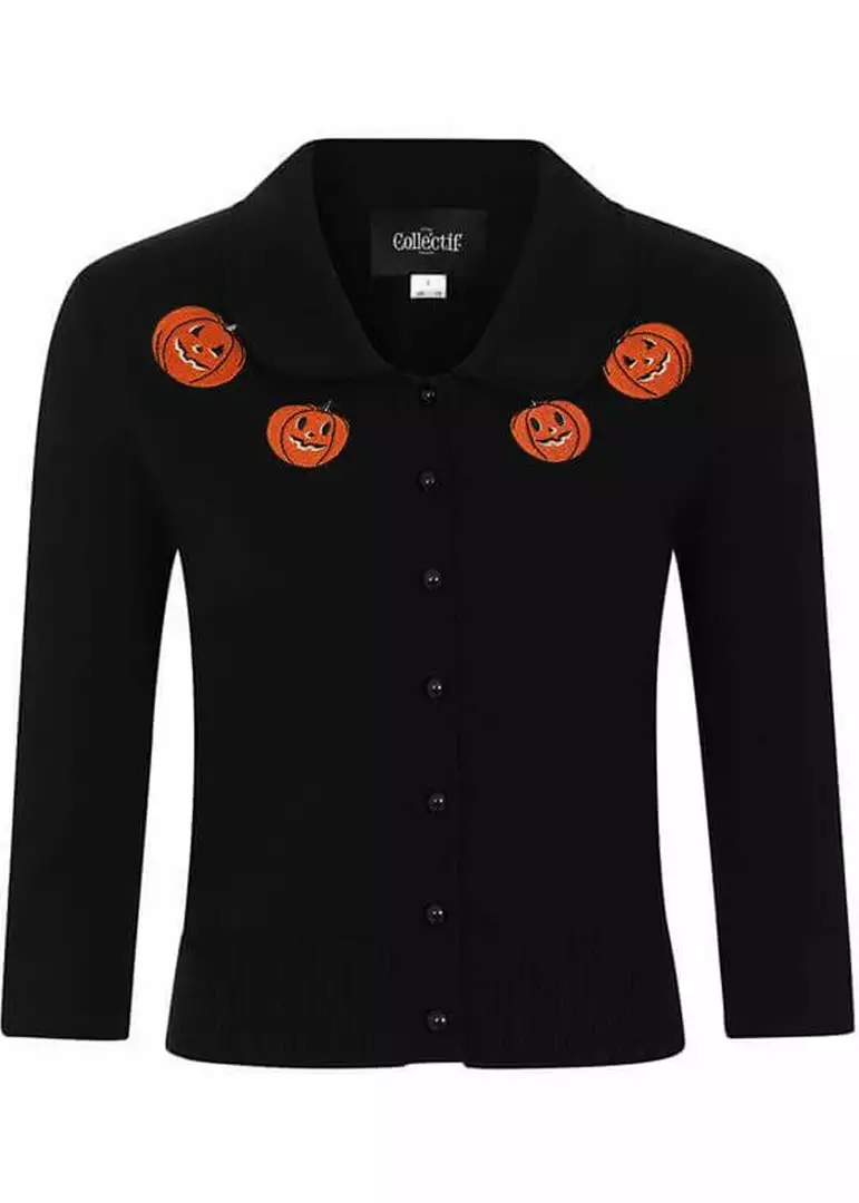 Collectif Halette Pumpkins 50's Cardigan Black New In 5 Collectif Halette Pumpkins 50's Cardigan Black New In
