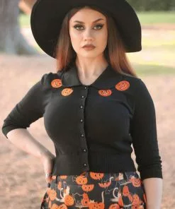 Collectif Halette Pumpkins 50's Cardigan Black New In