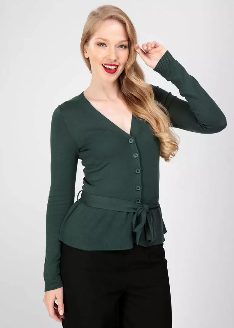 New In Collectif Flo Peplum 40's Cardigan Green 4 New In Collectif Flo Peplum 40's Cardigan Green