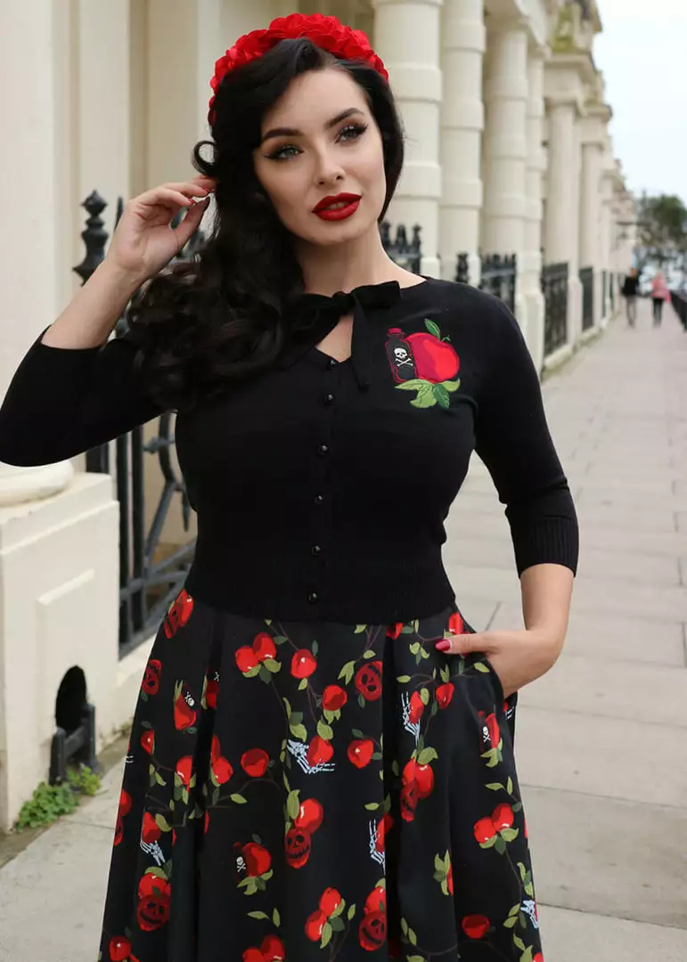 Collectif Charlene Deathly Apples 50's Cardigan Black New In 3 Collectif Charlene Deathly Apples 50's Cardigan Black New In