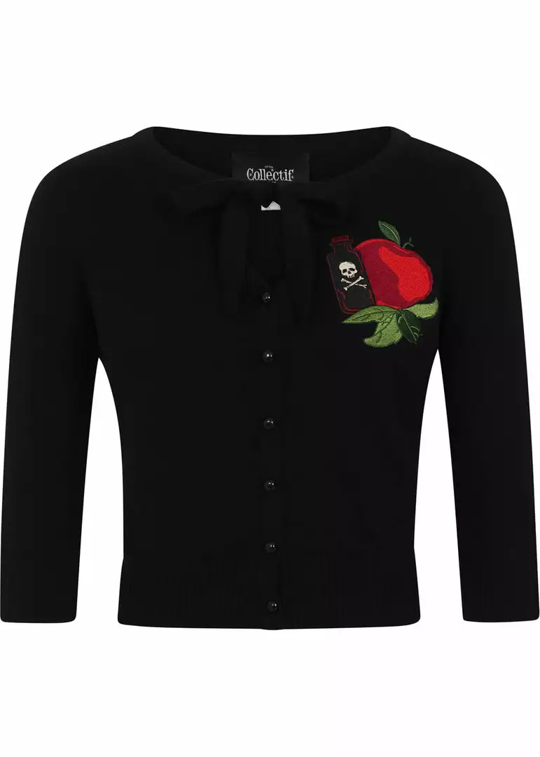 Collectif Charlene Deathly Apples 50's Cardigan Black New In 5 Collectif Charlene Deathly Apples 50's Cardigan Black New In