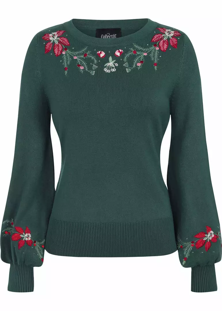 New In Collectif Stevie Escapist Floral 50's Jumper Green 3 New In Collectif Stevie Escapist Floral 50's Jumper Green