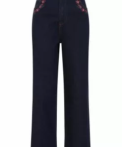 New In Collectif Maggie Floral Denim 70's Jeans Navy