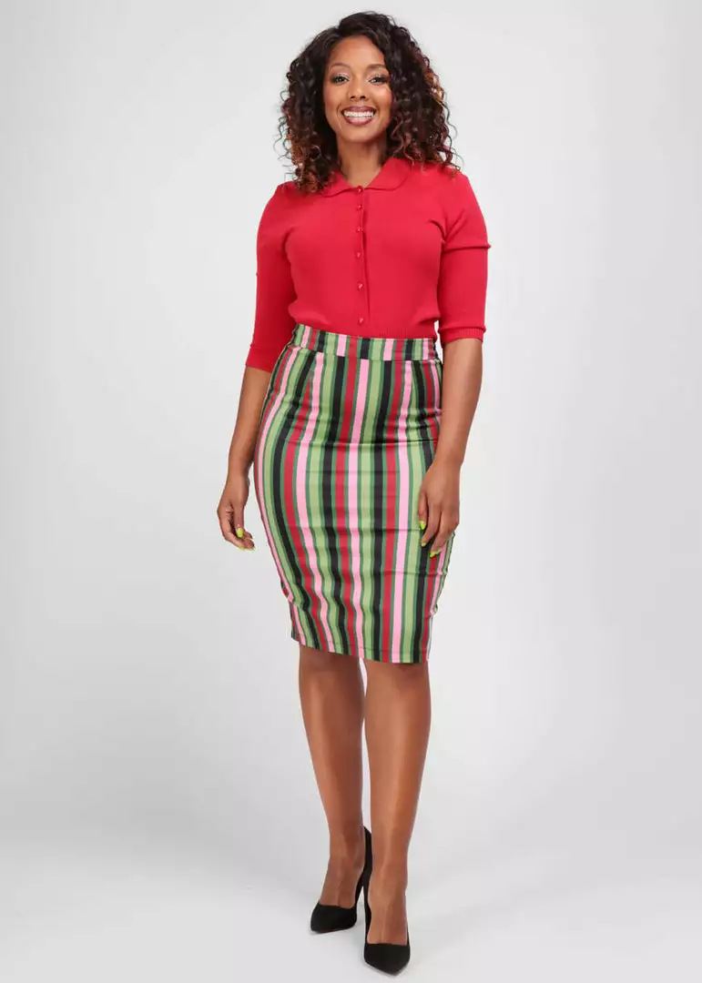 Collectif Polly Mountain Stripe 50's Pencil Skirt Multi 4 Collectif Polly Mountain Stripe 50's Pencil Skirt Multi