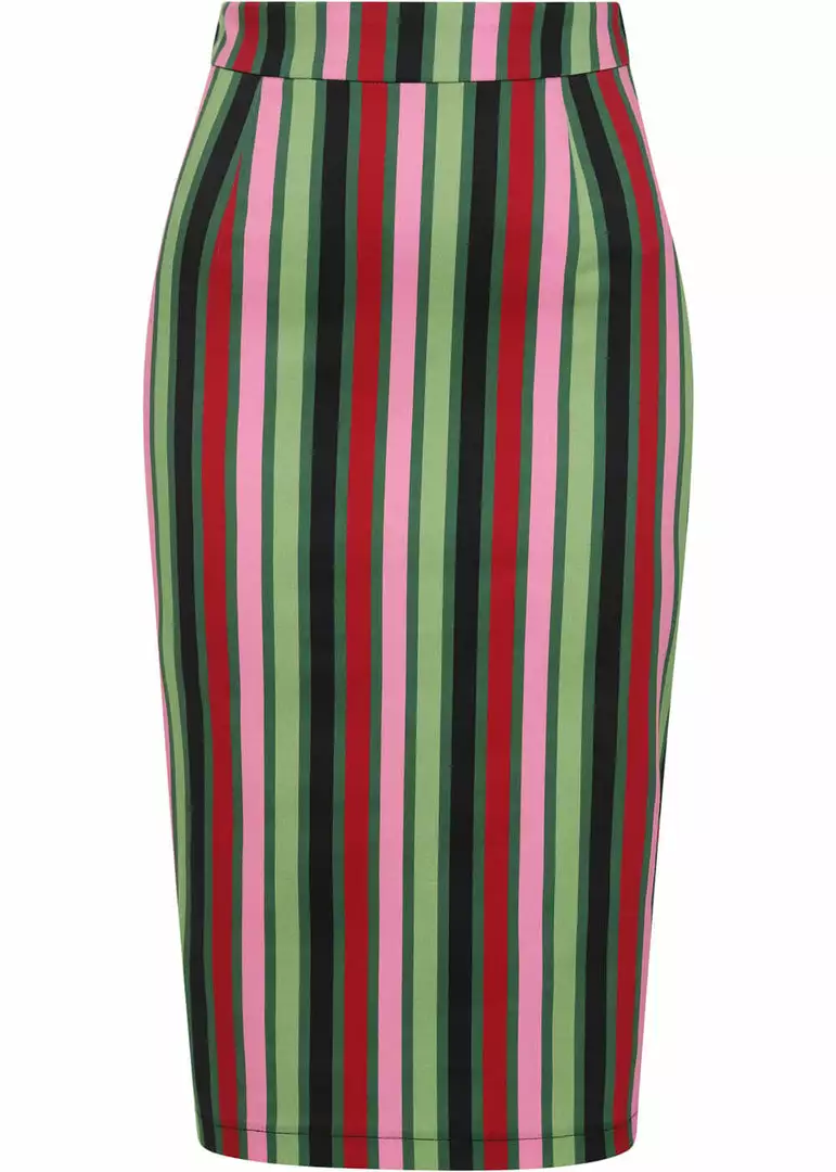 Collectif Polly Mountain Stripe 50's Pencil Skirt Multi 3 Collectif Polly Mountain Stripe 50's Pencil Skirt Multi