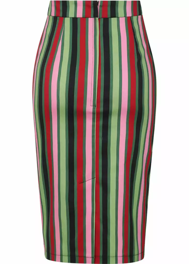 Collectif Polly Mountain Stripe 50's Pencil Skirt Multi 6 Collectif Polly Mountain Stripe 50's Pencil Skirt Multi