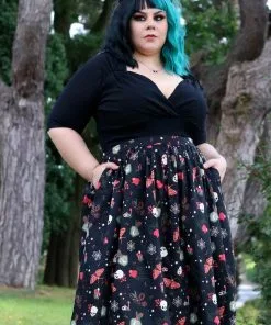 New In Collectif Jasmine Witches Garden 50's Swing Skirt Black