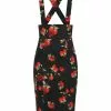 New In Collectif Alexa Deathly Apples 50's Pencil Skirt Black