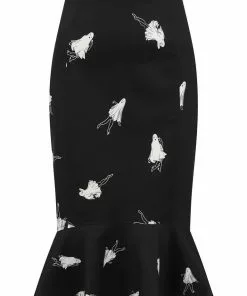 Collectif Winifred Pinup Ghouls 50's Fishtail Skirt Black White New In