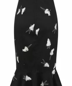 Collectif Winifred Pinup Ghouls 50's Fishtail Skirt Black White New In