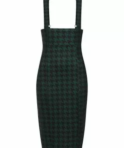 Collectif Karen Houndstooth 40's Suspender Pencil Skirt Green