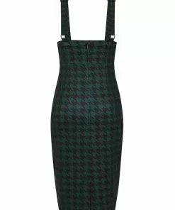 Collectif Karen Houndstooth 40's Suspender Pencil Skirt Green 10 Collectif Karen Houndstooth 40's Suspender Pencil Skirt Green