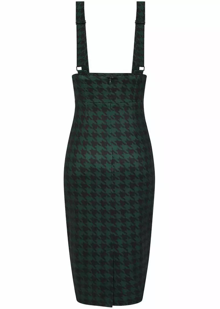 Collectif Karen Houndstooth 40's Suspender Pencil Skirt Green 6 Collectif Karen Houndstooth 40's Suspender Pencil Skirt Green