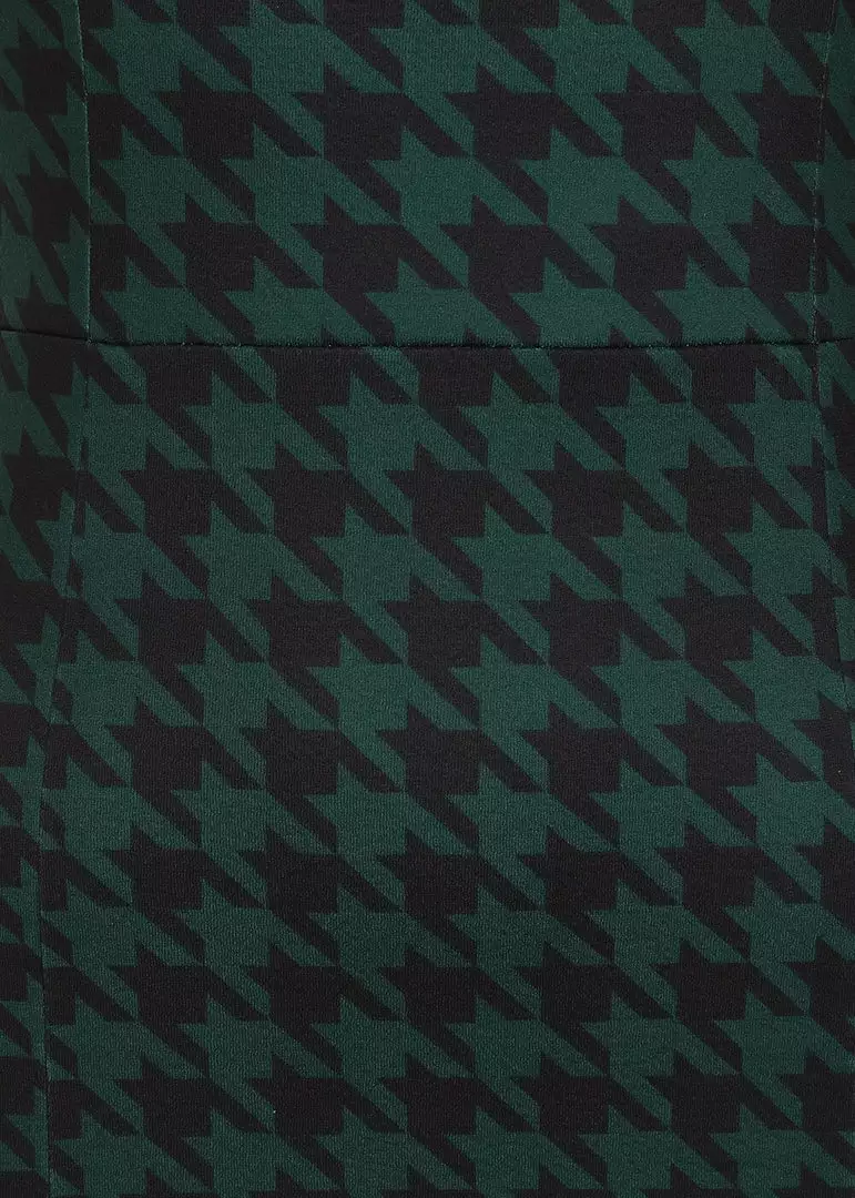 Collectif Karen Houndstooth 40's Suspender Pencil Skirt Green 7 Collectif Karen Houndstooth 40's Suspender Pencil Skirt Green