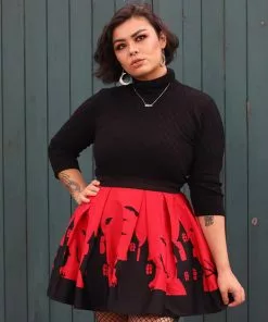 Collectif Marilu Haunted House 60's Skater Skirt Red