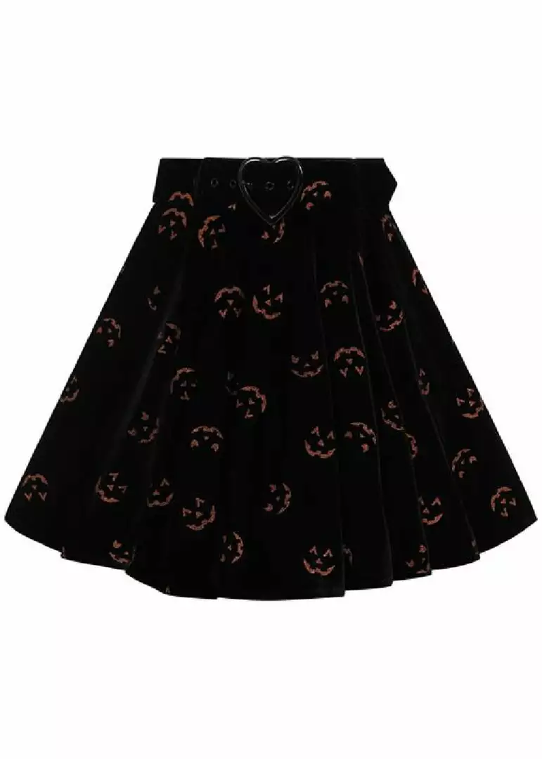 Collectif Adore Pumpkin Glitter 60's Skater Skirt Black Orange New In 3 Collectif Adore Pumpkin Glitter 60's Skater Skirt Black Orange New In