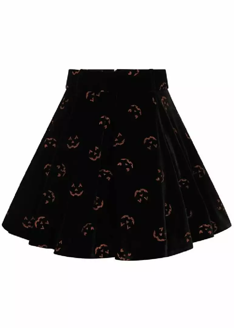 Collectif Adore Pumpkin Glitter 60's Skater Skirt Black Orange New In 6 Collectif Adore Pumpkin Glitter 60's Skater Skirt Black Orange New In