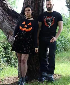 Collectif Adore Pumpkin Glitter 60's Skater Skirt Black Orange New In 8 Collectif Adore Pumpkin Glitter 60's Skater Skirt Black Orange New In