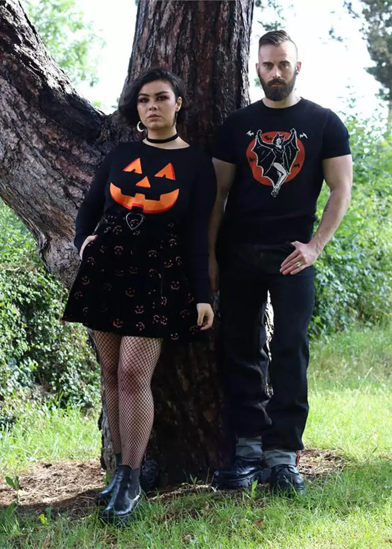 Collectif Adore Pumpkin Glitter 60's Skater Skirt Black Orange New In 5 Collectif Adore Pumpkin Glitter 60's Skater Skirt Black Orange New In