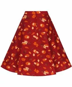 New In Collectif Silvia Hedgehog & Leaves 50's Swing Skirt Red 10 New In Collectif Silvia Hedgehog & Leaves 50's Swing Skirt Red