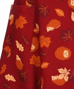 New In Collectif Silvia Hedgehog & Leaves 50's Swing Skirt Red