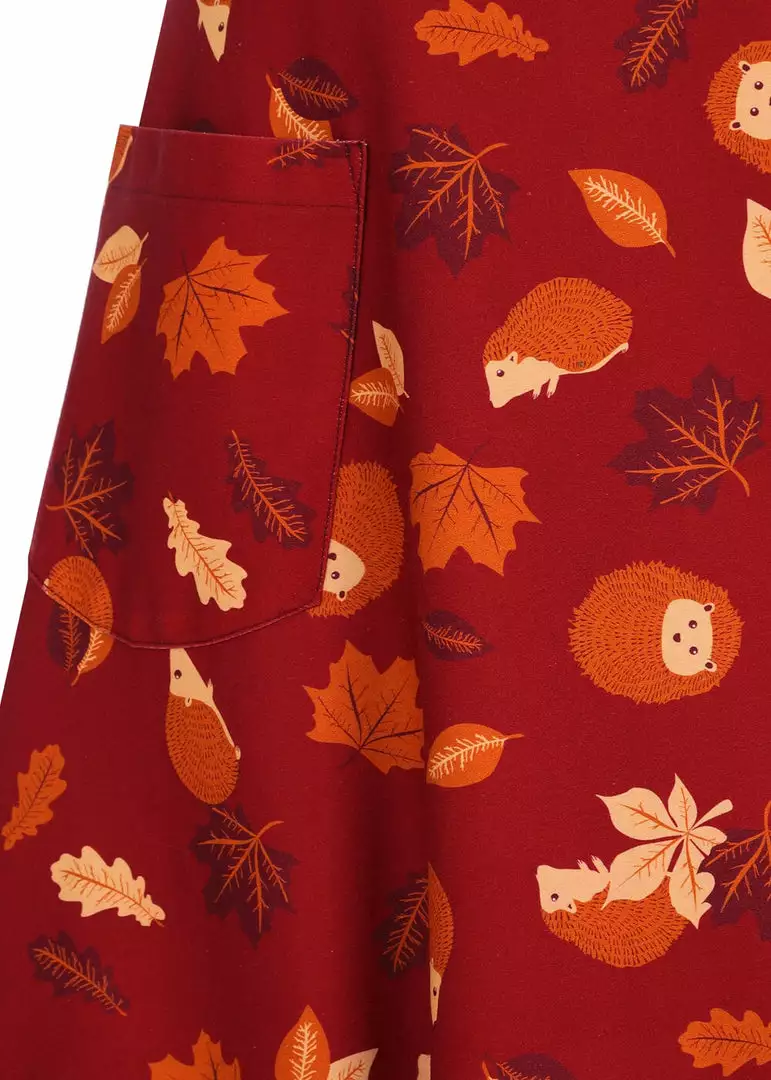 New In Collectif Silvia Hedgehog & Leaves 50's Swing Skirt Red 4 New In Collectif Silvia Hedgehog & Leaves 50's Swing Skirt Red