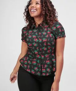Collectif Mary Grace Love Rose 40's Blouse Black