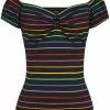 Collectif Dolores Dark Rainbow 50's Top Black Multi New In