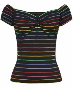 Collectif Dolores Dark Rainbow 50's Top Black Multi New In